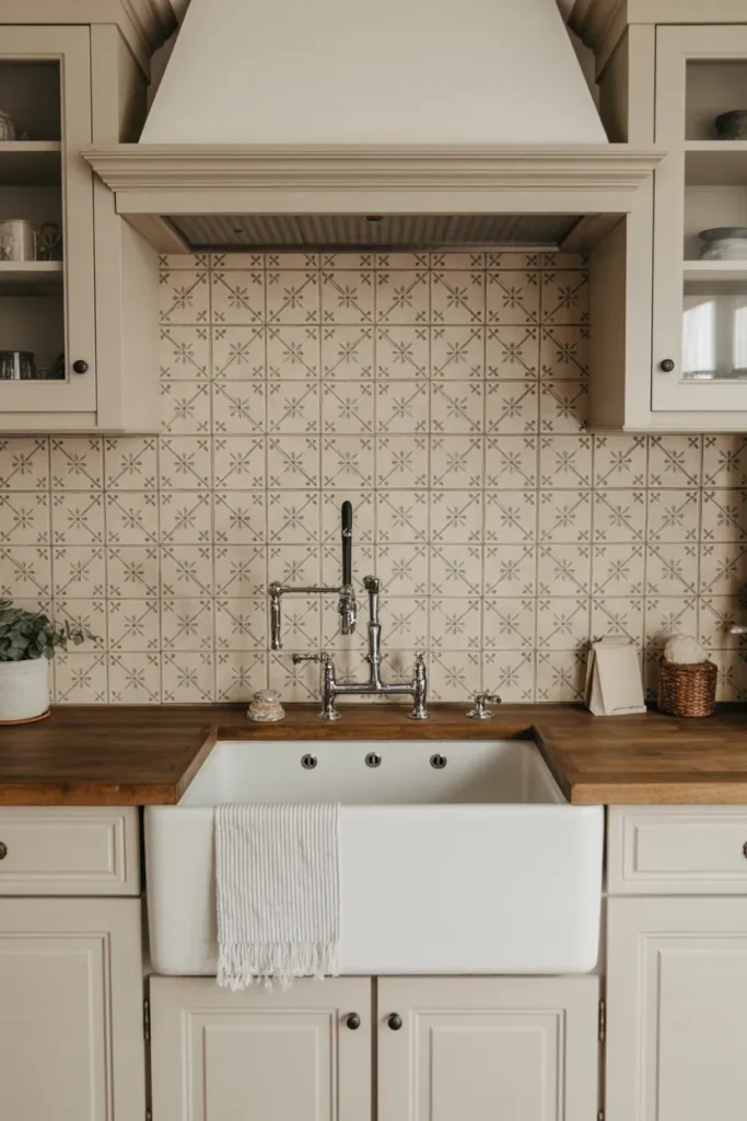 Farmhouse Sink with Textured Tile Surround