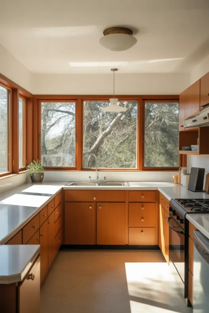  Mid Century Kitchen With Large Windows