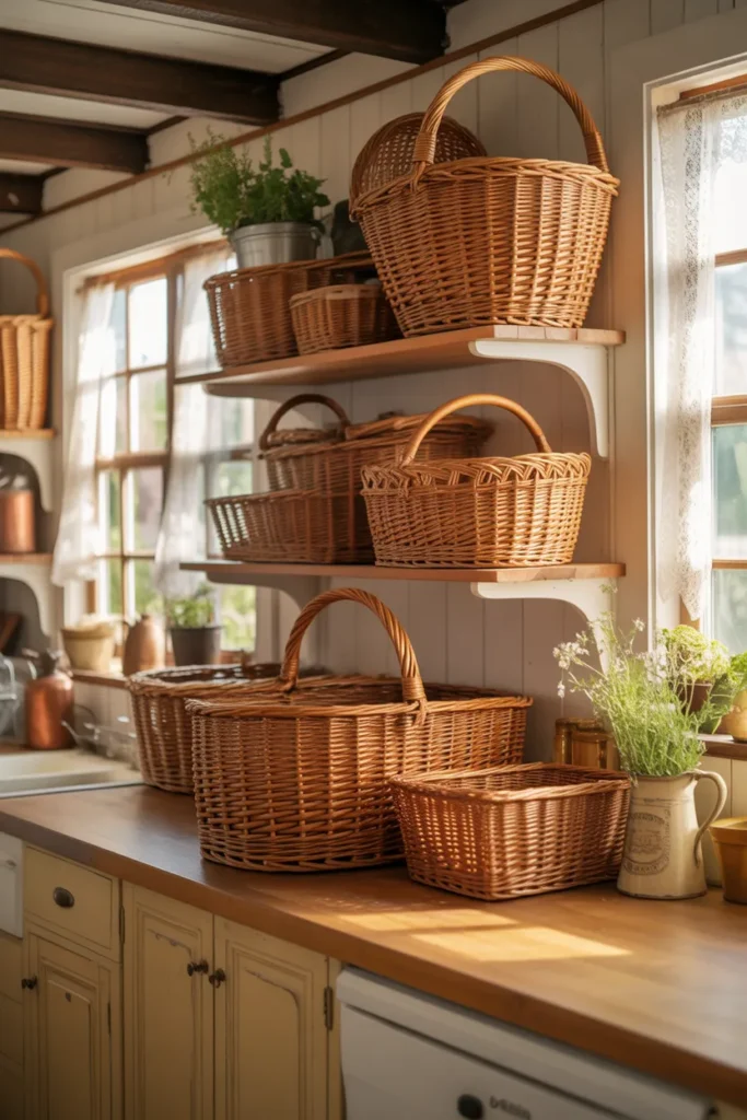 Classic Farmhouse Storage with Wicker Baskets