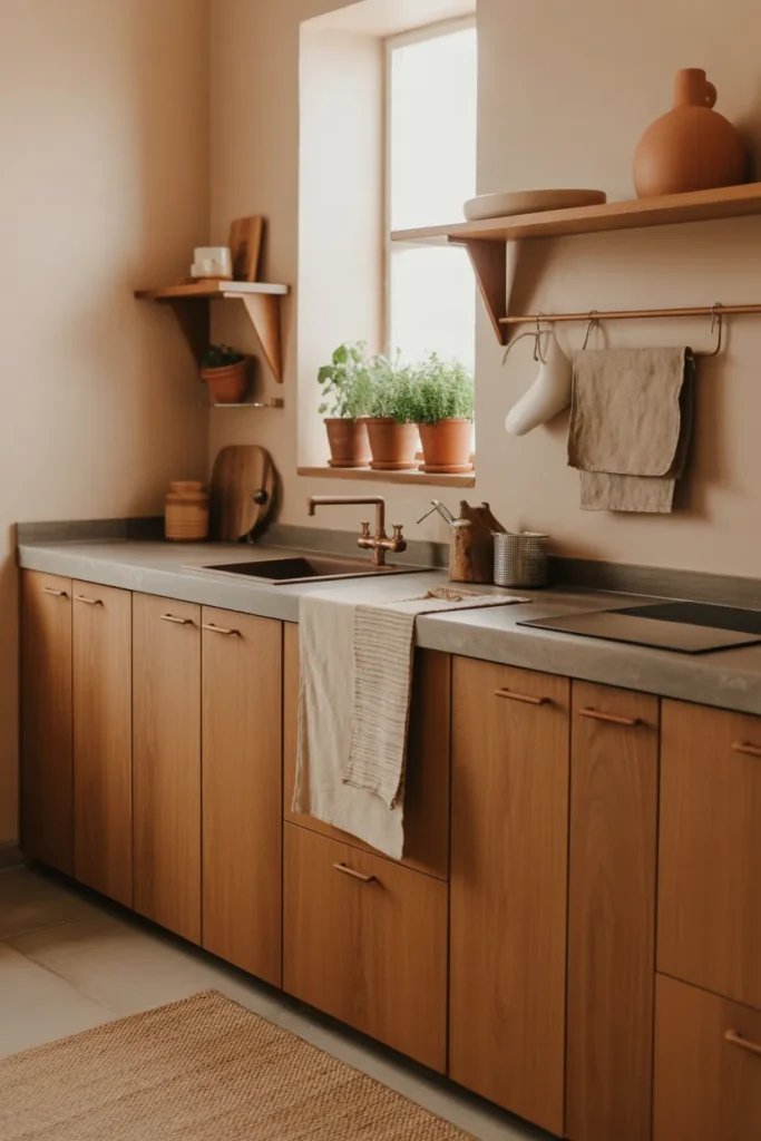 Cozy Small Kitchen With Natural Materials