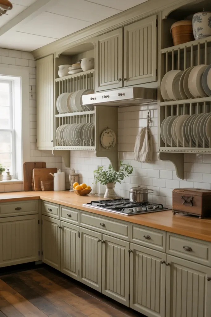 Farmhouse Cabinets with Built-In Plate Racks