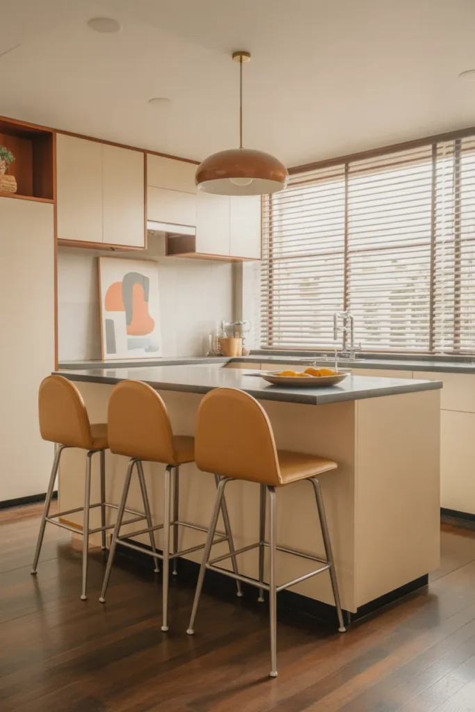  Mid Century Kitchen With Retro Bar Stools