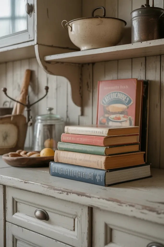 Vintage Farmhouse Cookbooks as Decor