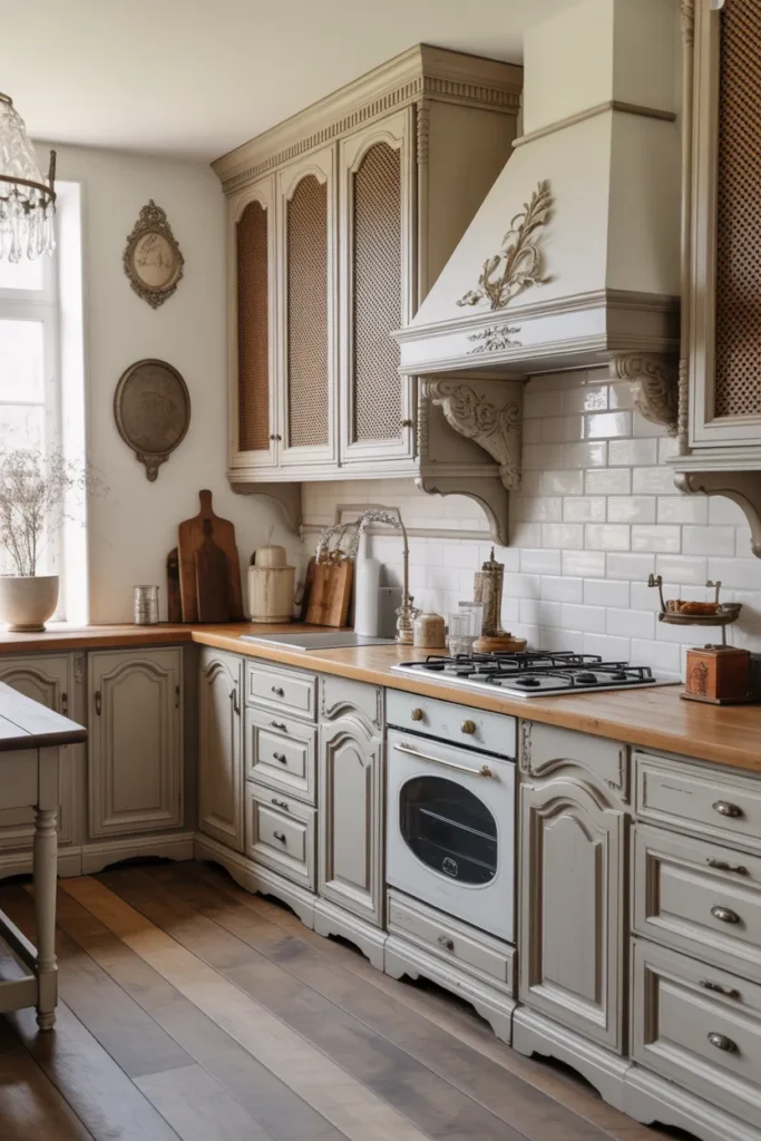 Elegant French Farmhouse Kitchen with Vintage Details