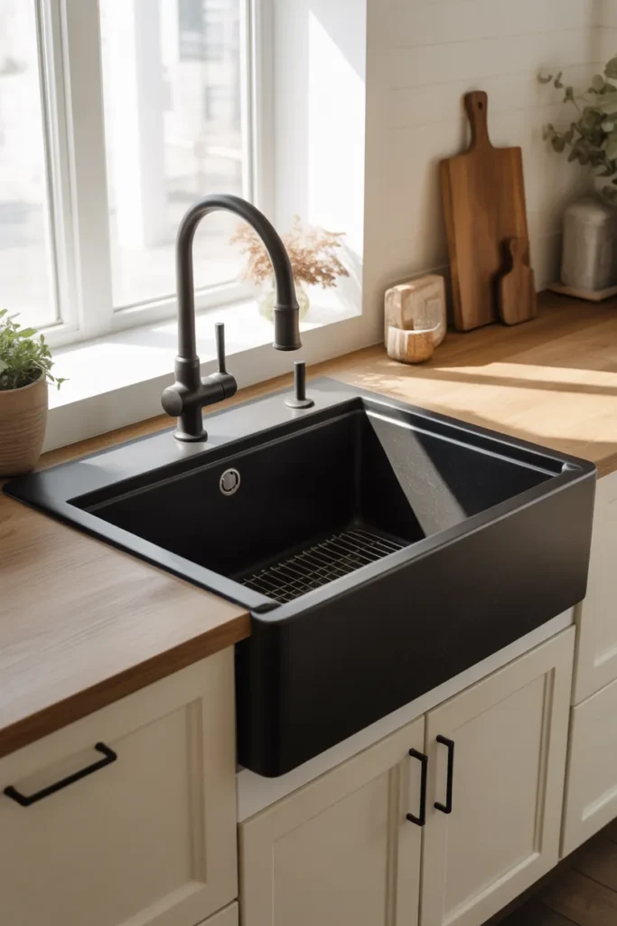 Matte Black Farmhouse Sink for Modern Chic Kitchens