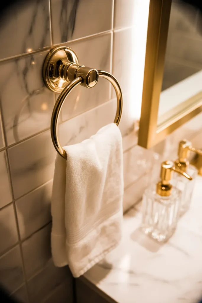 Gold Towel Ring with Marble Accent