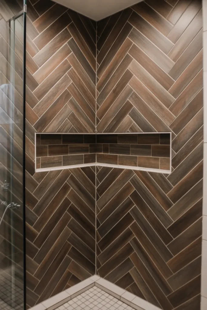 Herringbone Wood Look Tile Shower
