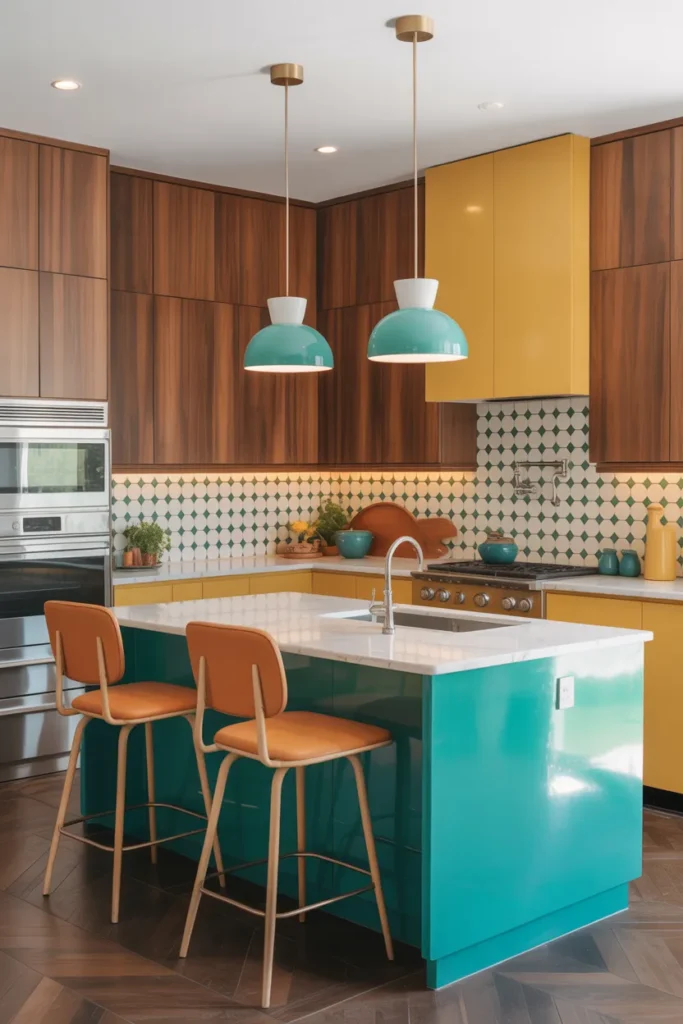  Mid Century Kitchen With Bold Color Accents