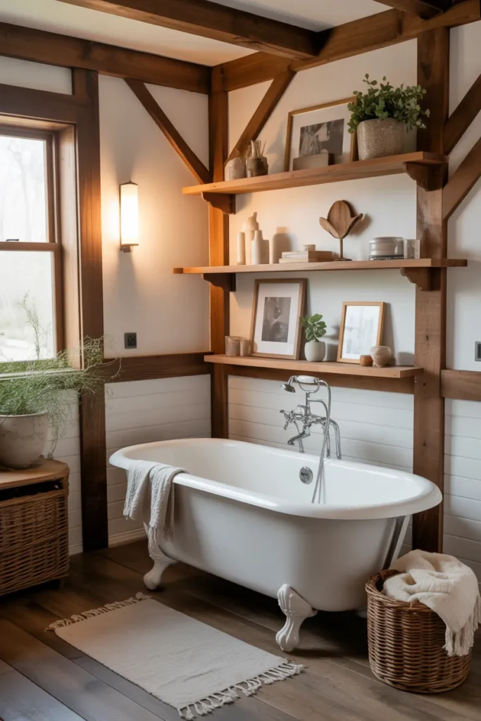 Rustic Clawfoot Tub with Wooden Accents