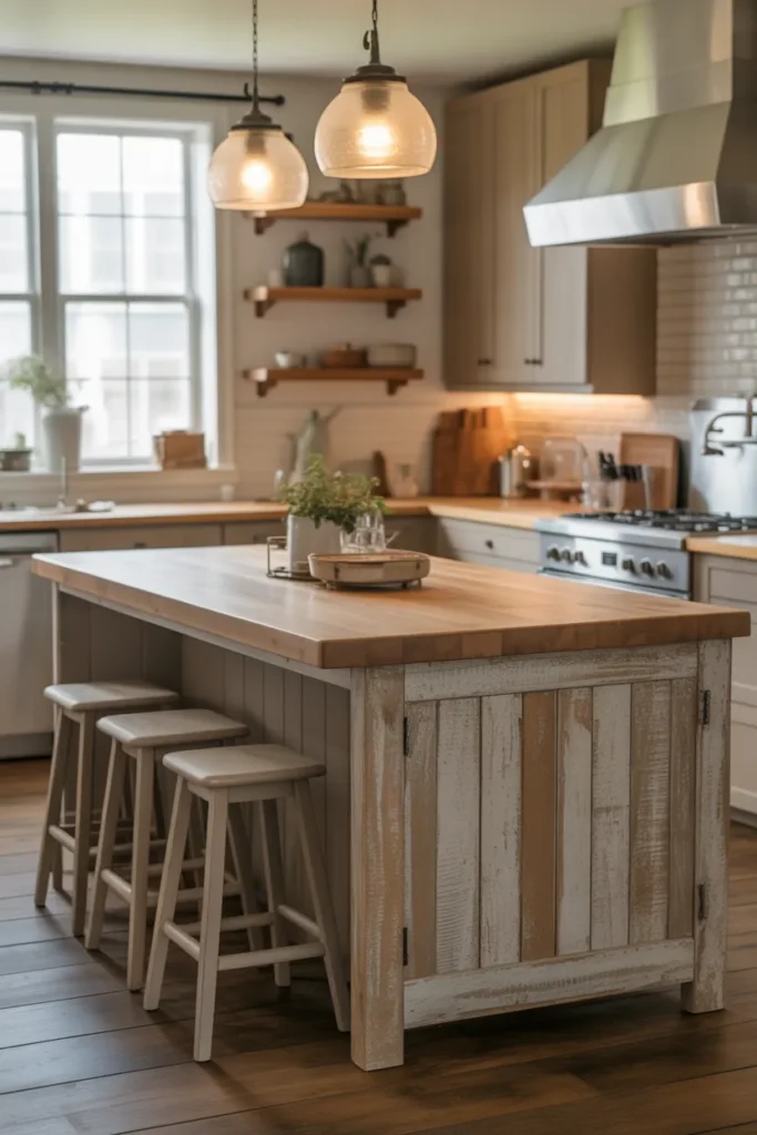 Rustic Kitchen Island with Distressed Finish