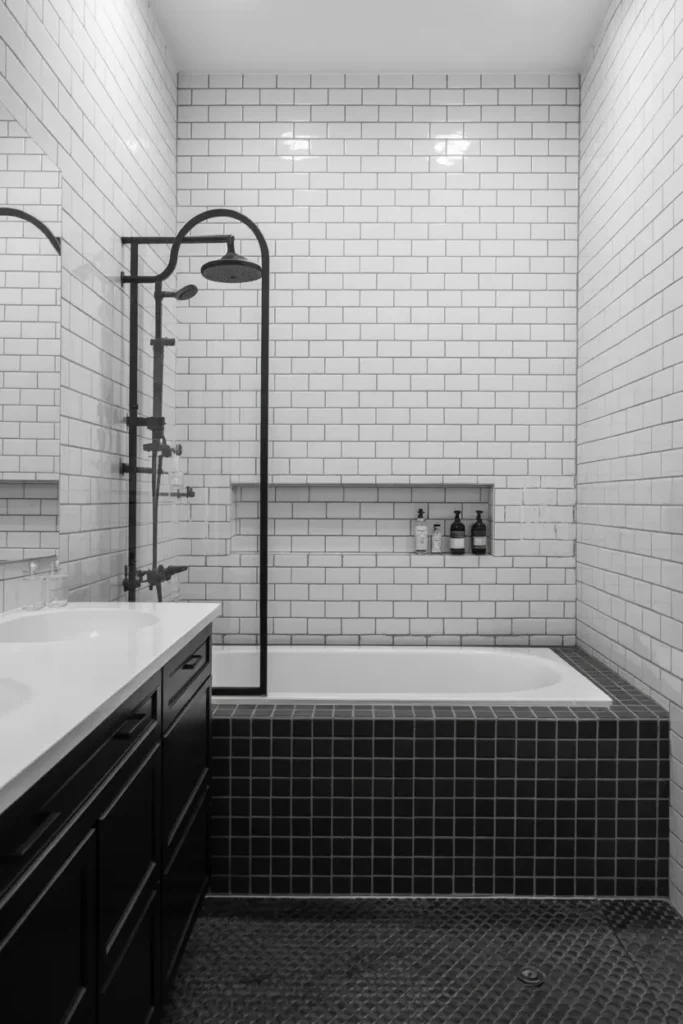 Black and White Bathroom with Tub