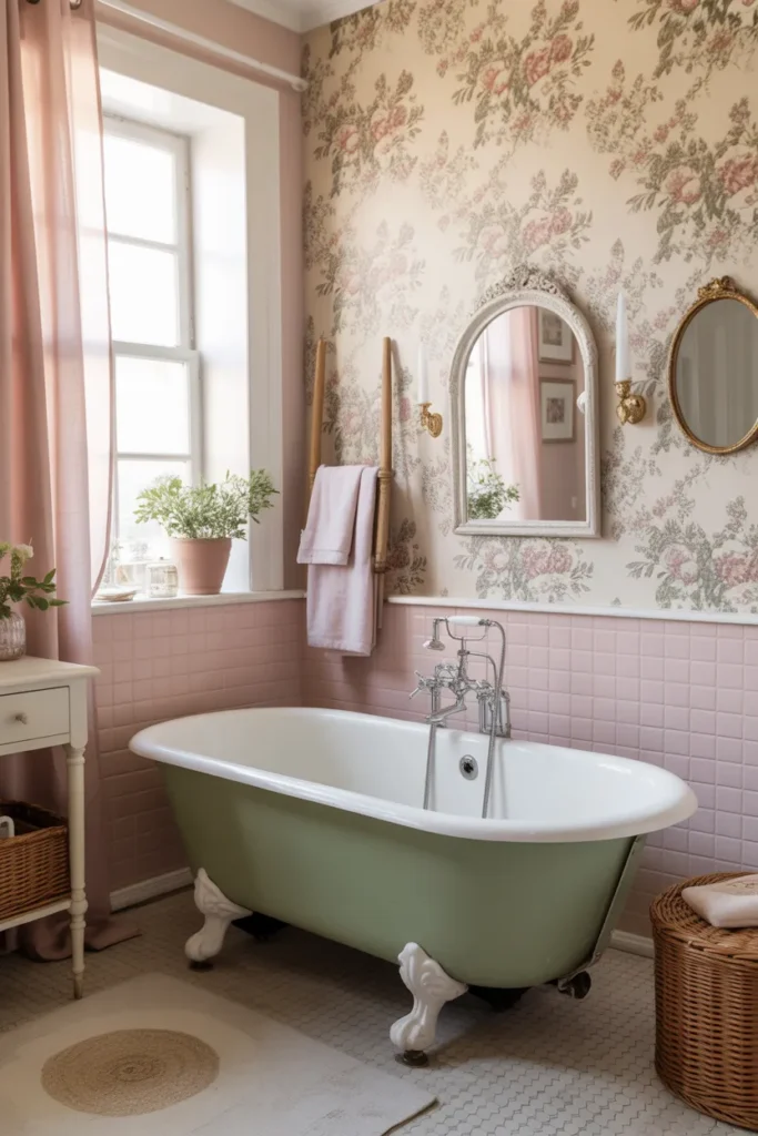 Clawfoot Tub with Floral Wallpaper