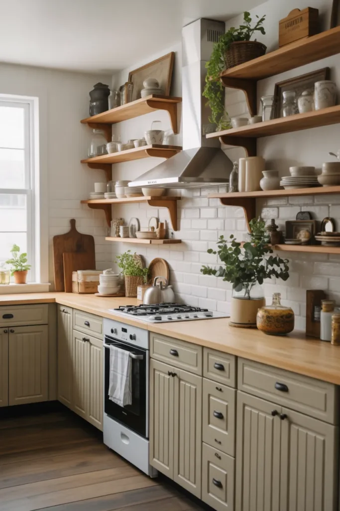 Farmhouse Cabinets with Open Shelving