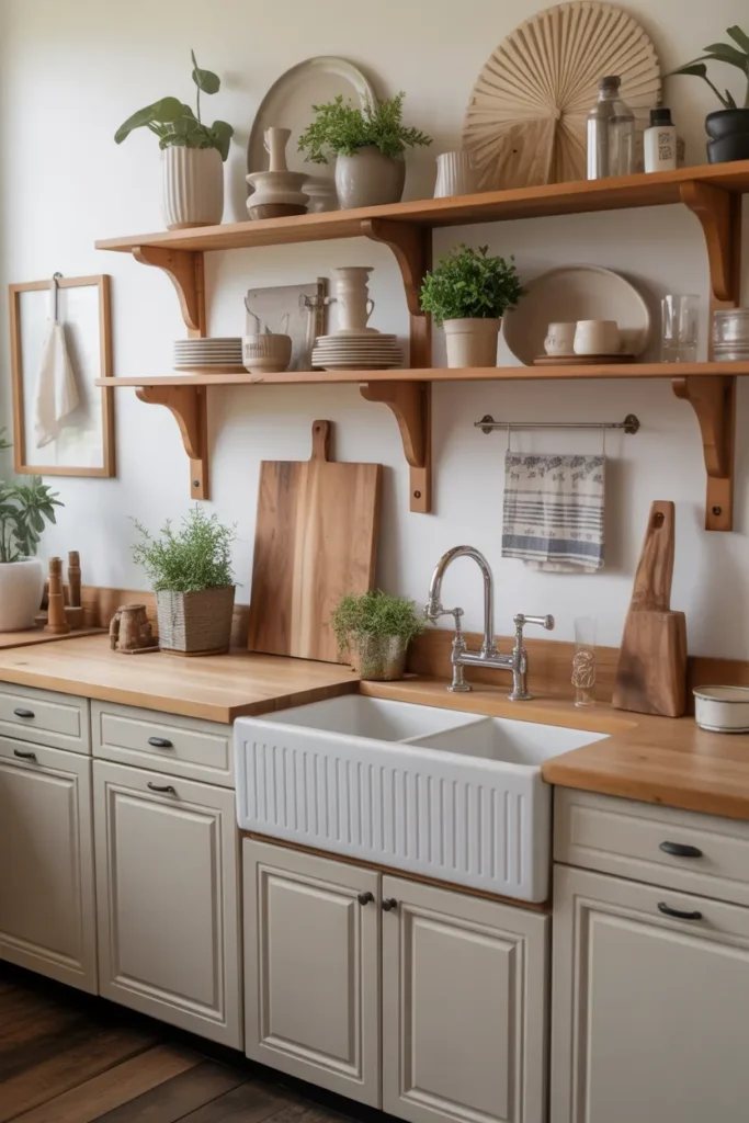 Farmhouse Sink with Open Shelving Design