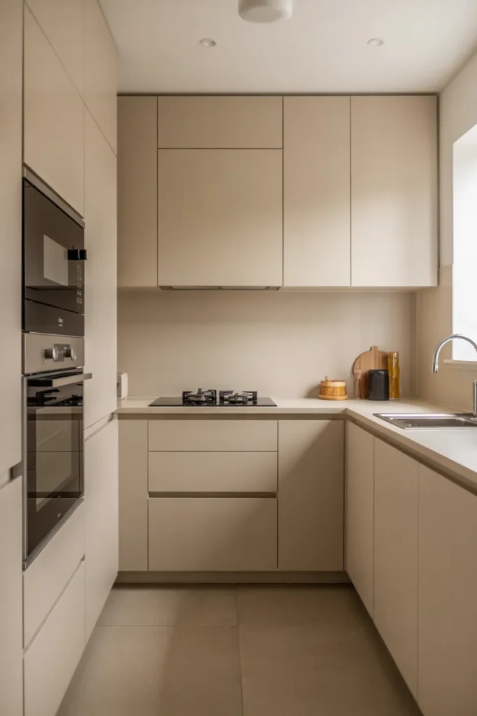Minimalist Small Kitchen With Handleless Cabinets