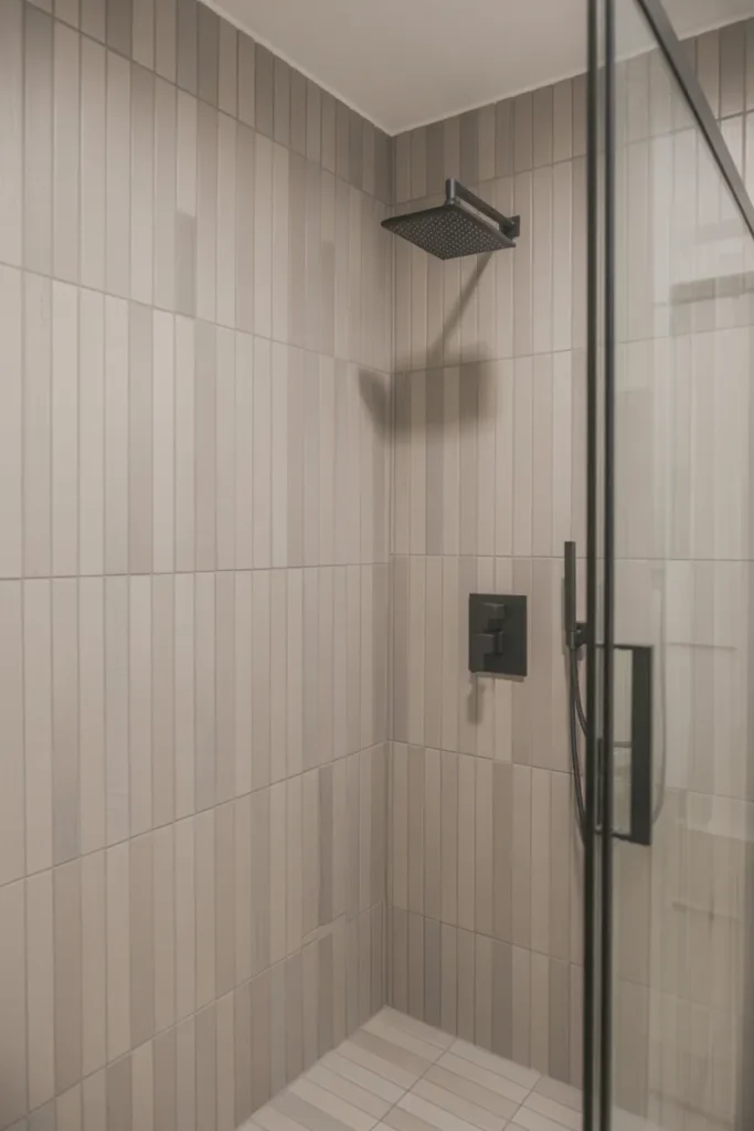 Minimalist Wood Look Tile Shower Walls