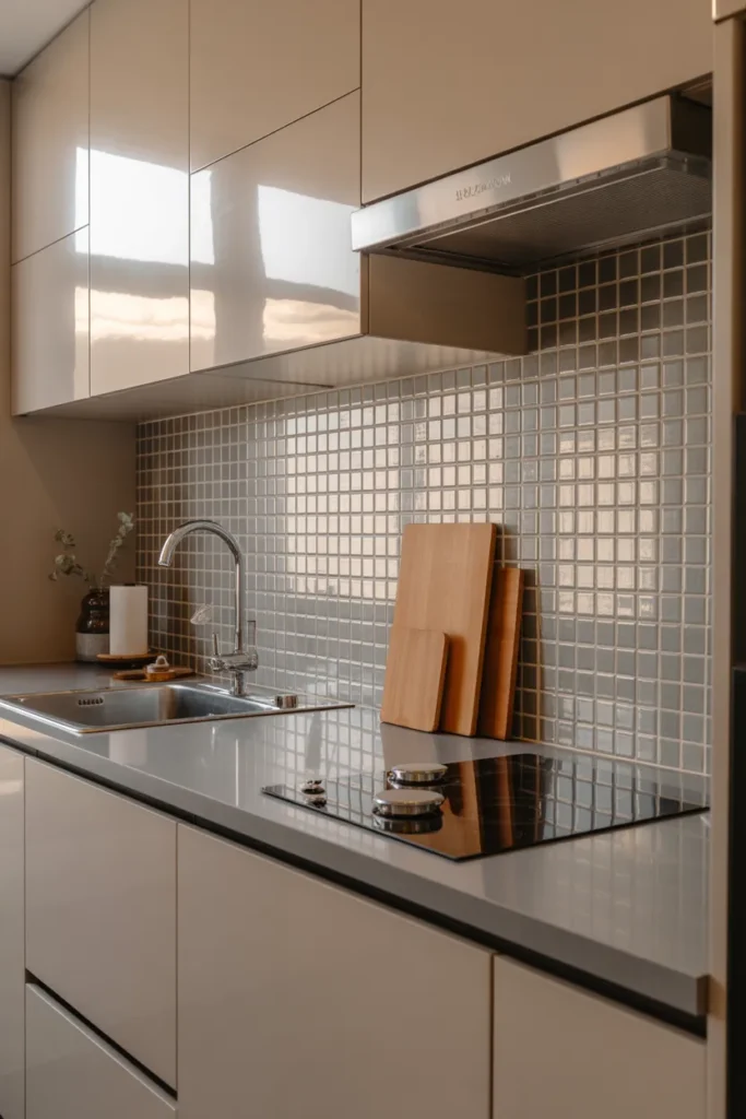  Use a Mirror or Reflective Backsplash