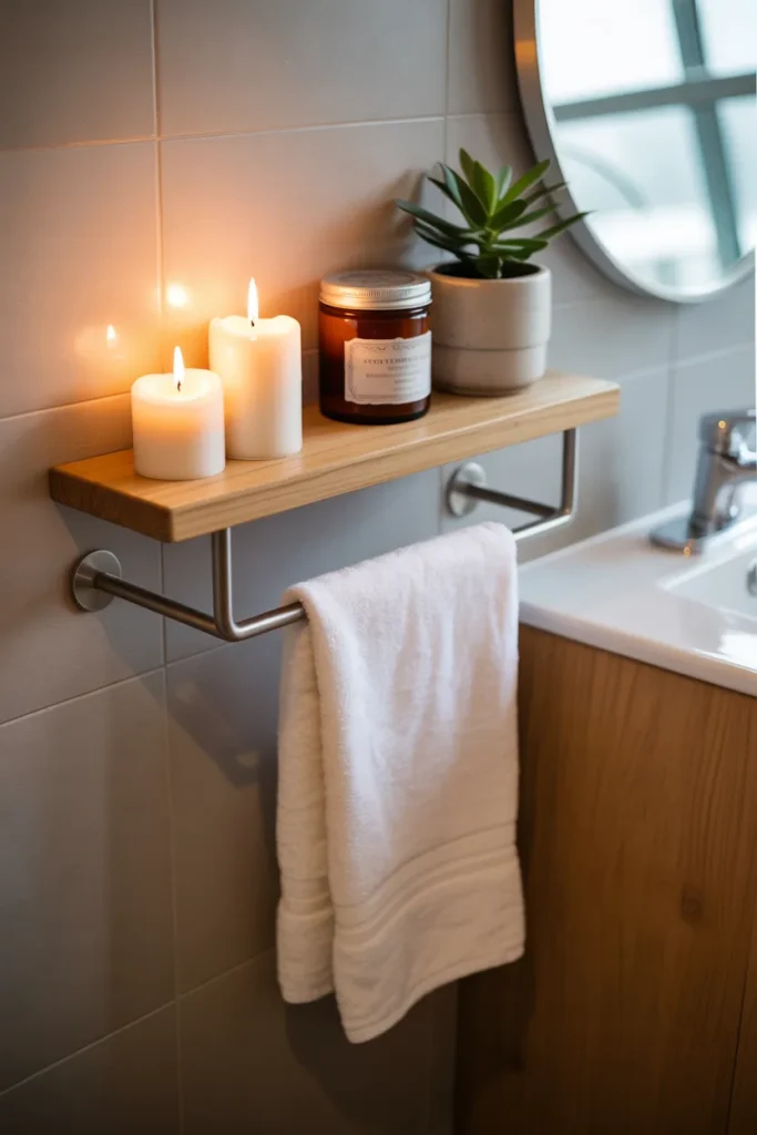 Floating Shelf with Built-In Towel Rod