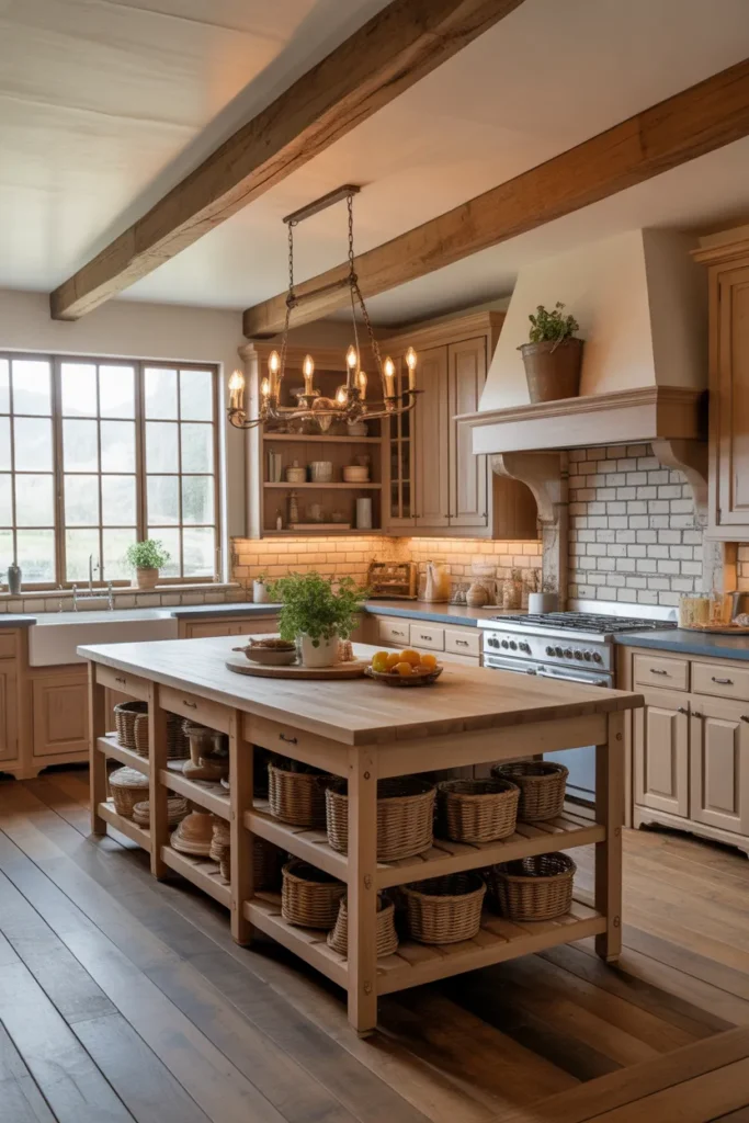 French Farmhouse Kitchen with a Large Rustic Island