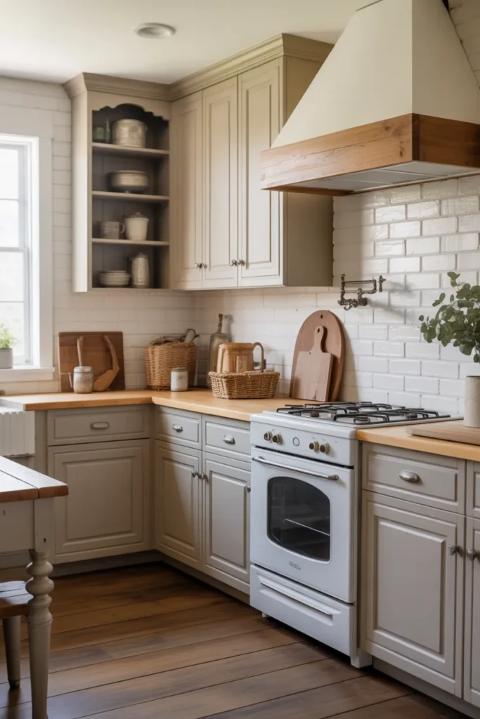 Painted Farmhouse Cabinets in Soft Neutral Tones