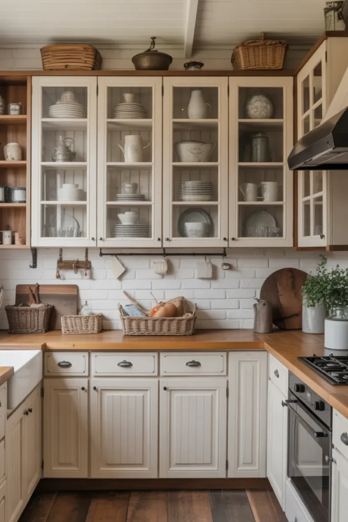 Farmhouse Cabinets with Glass Front Doors