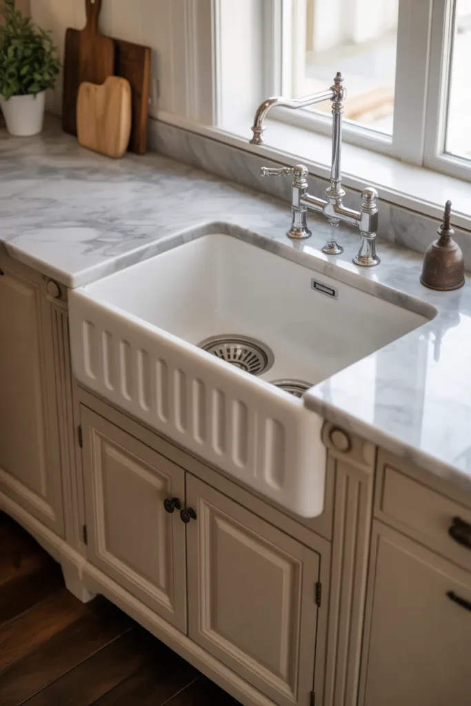 Farmhouse Sink with Marble Countertop Elegance