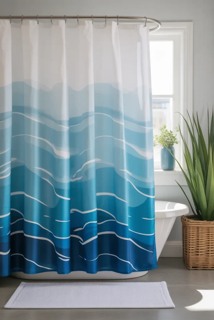 Ocean-Inspired Blue Shower Curtain