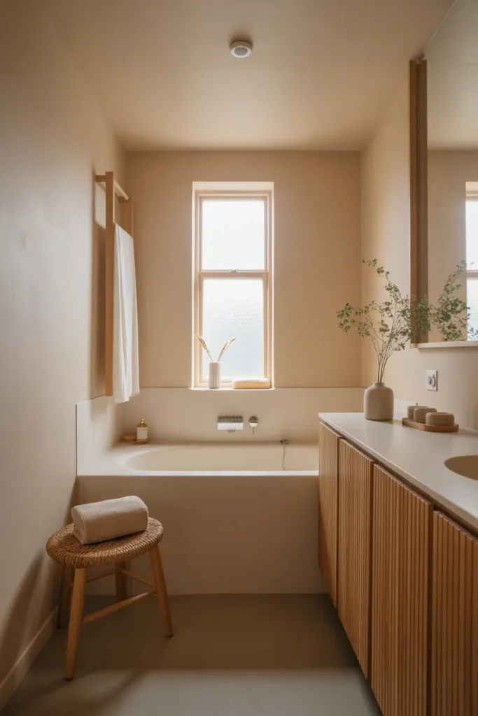 Japandi-Style Small Bathroom with Tub