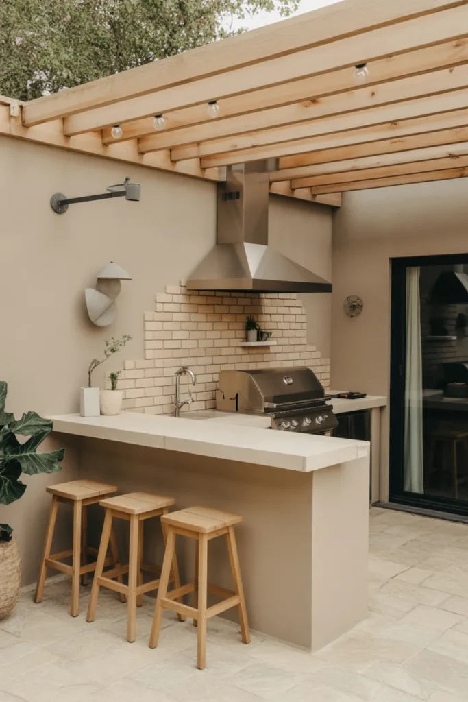 Small Outdoor Kitchen with Bar Seating