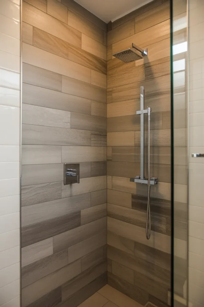 Vertical Wood Look Tile Shower Walls