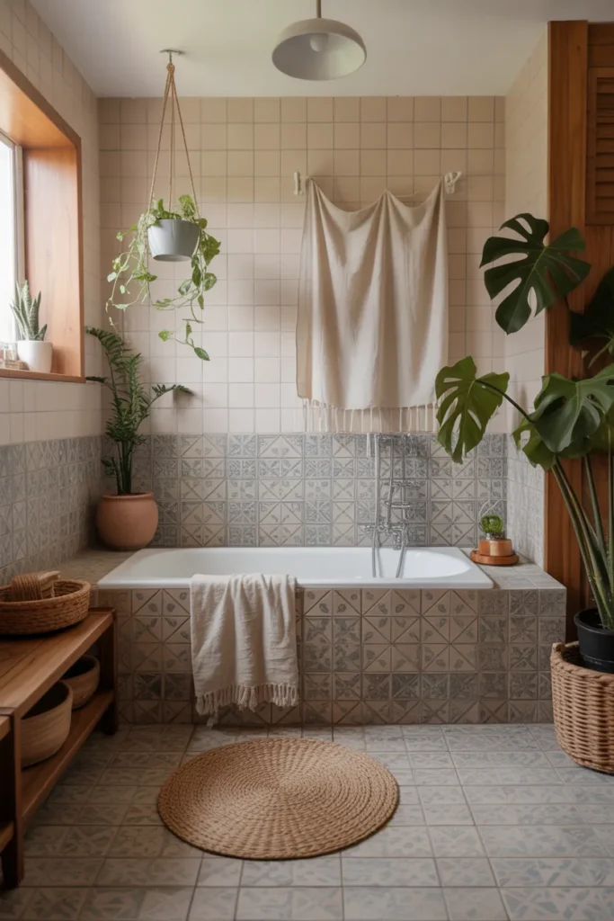 Boho Bathroom with Bathtub