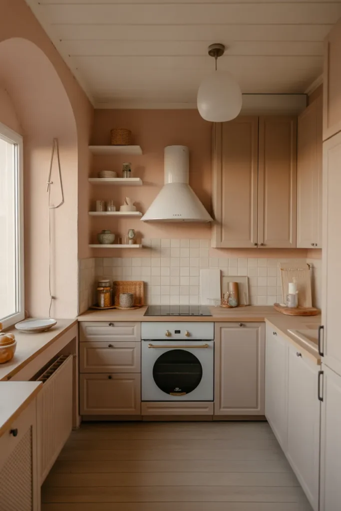 Cozy Small Kitchen With Soft Neutral Colors