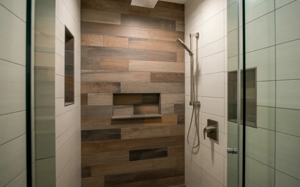 wood look tile shower walls