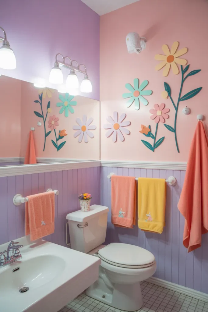  Floral Pastel Kids Bathroom