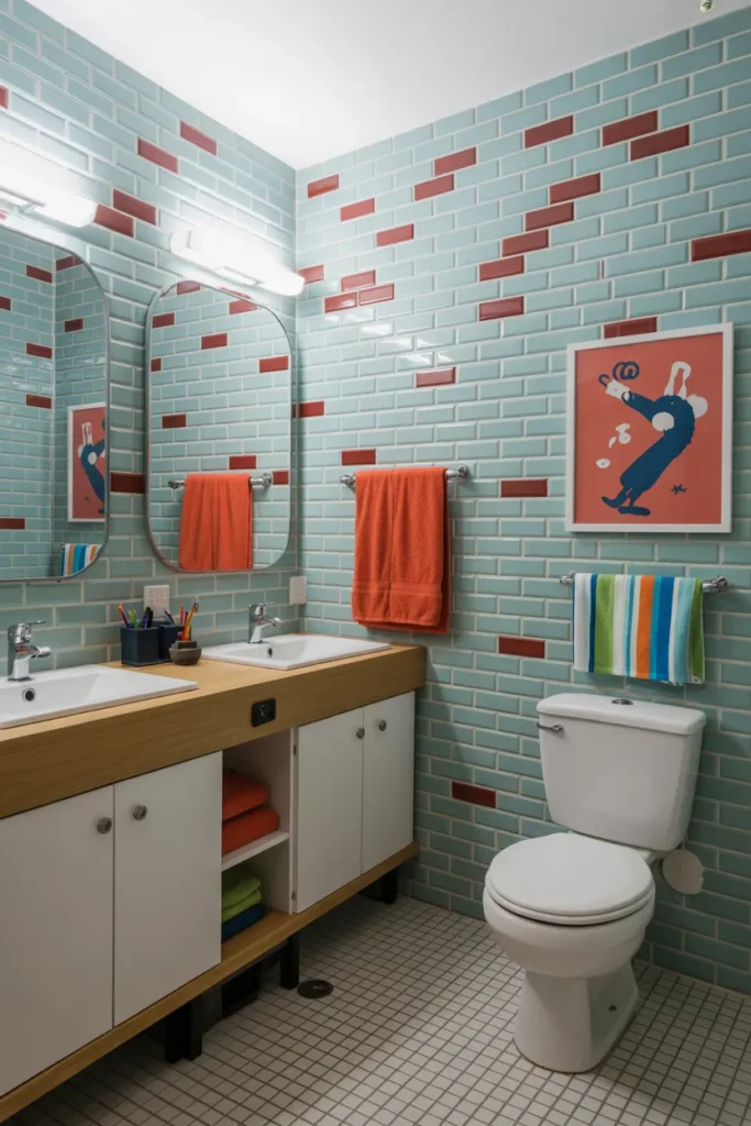  Colorful Brick Pattern Bathroom