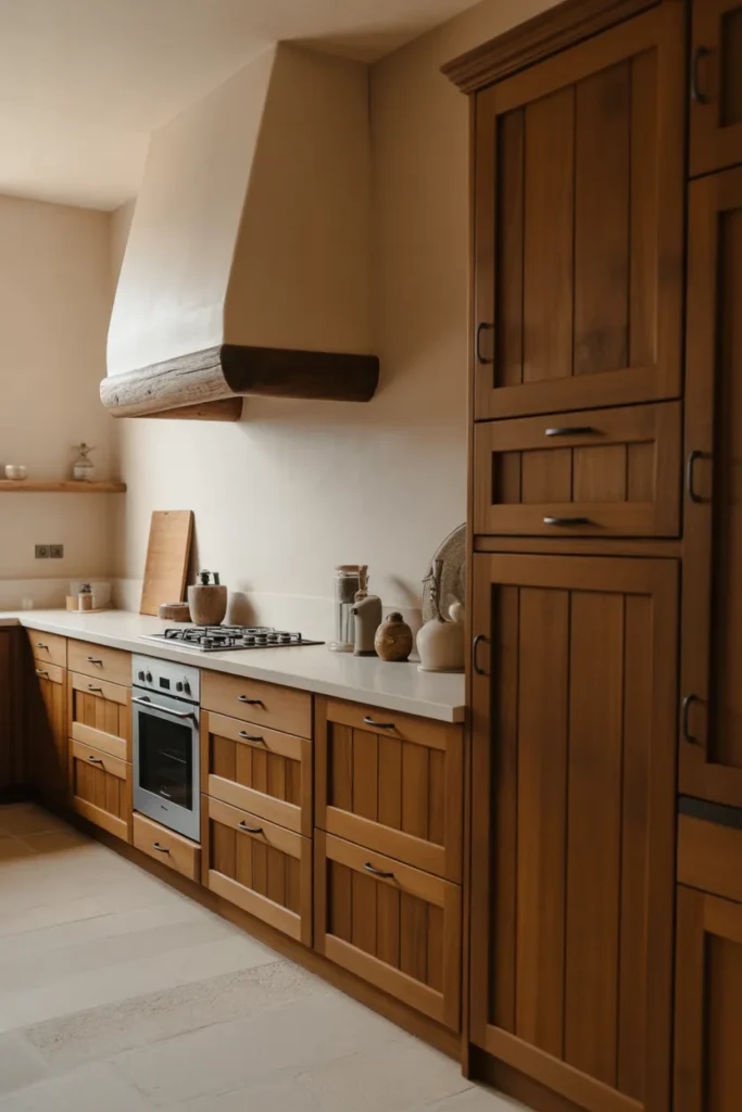 Rustic Wood Cabinets with Modern Hardware