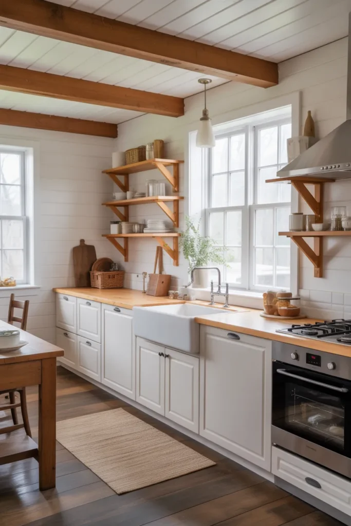 White Shaker Cabinets with Rustic Wood Accents