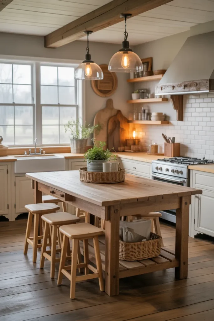Farmhouse Kitchen Island with Rustic Wood