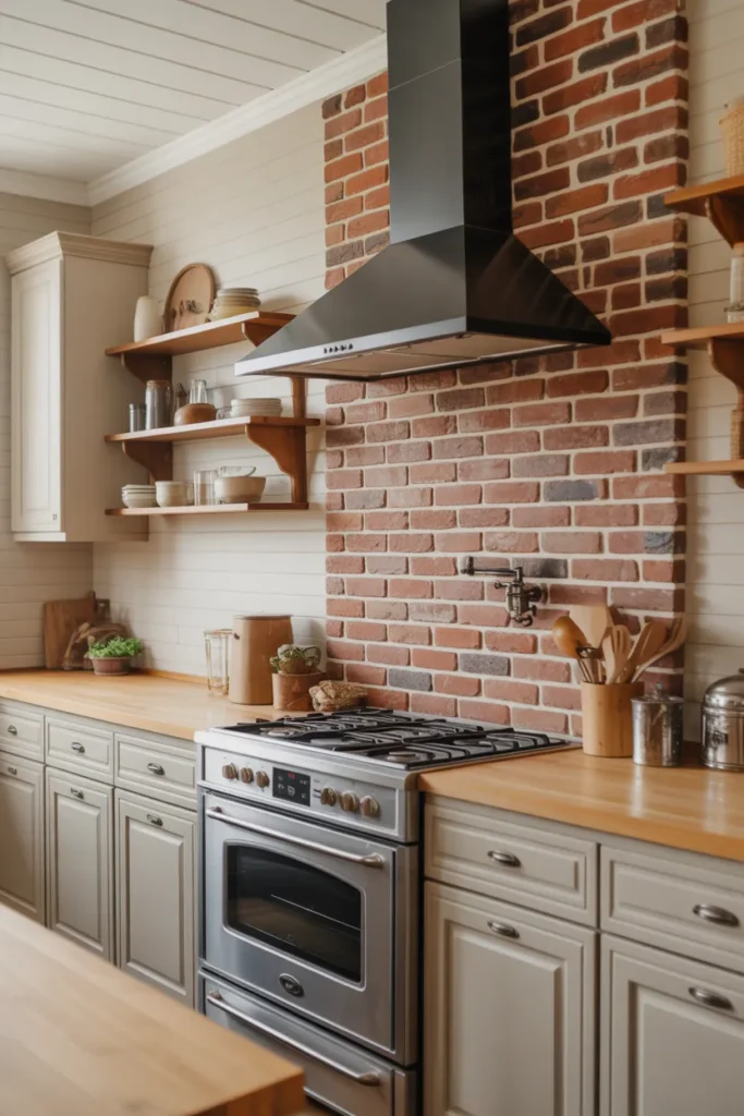 Brick Backsplash Framing the Cooking Area