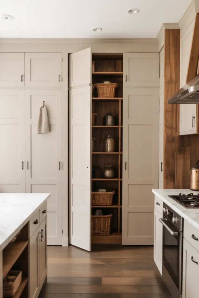 Built-In Pantry with Farmhouse Style Doors
