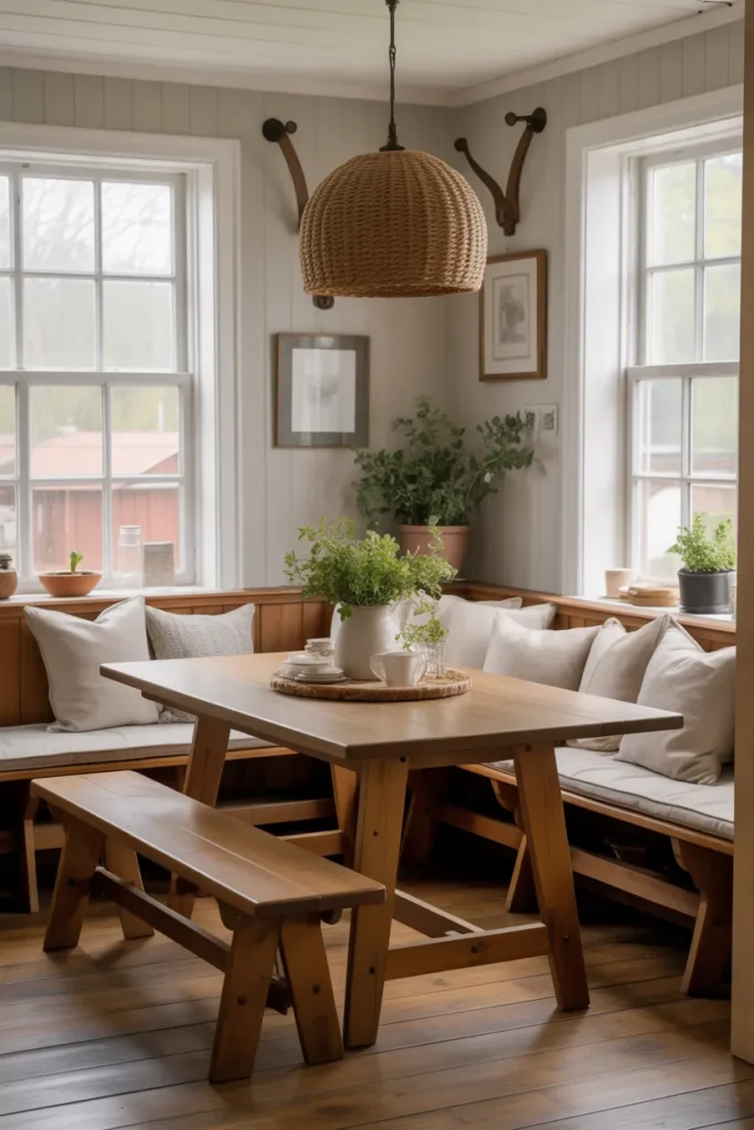 Cozy Breakfast Nook in a Country Farmhouse Kitchen