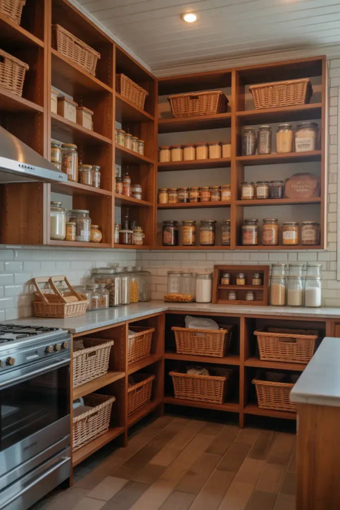 Farmhouse Pantry with Wooden Shelving