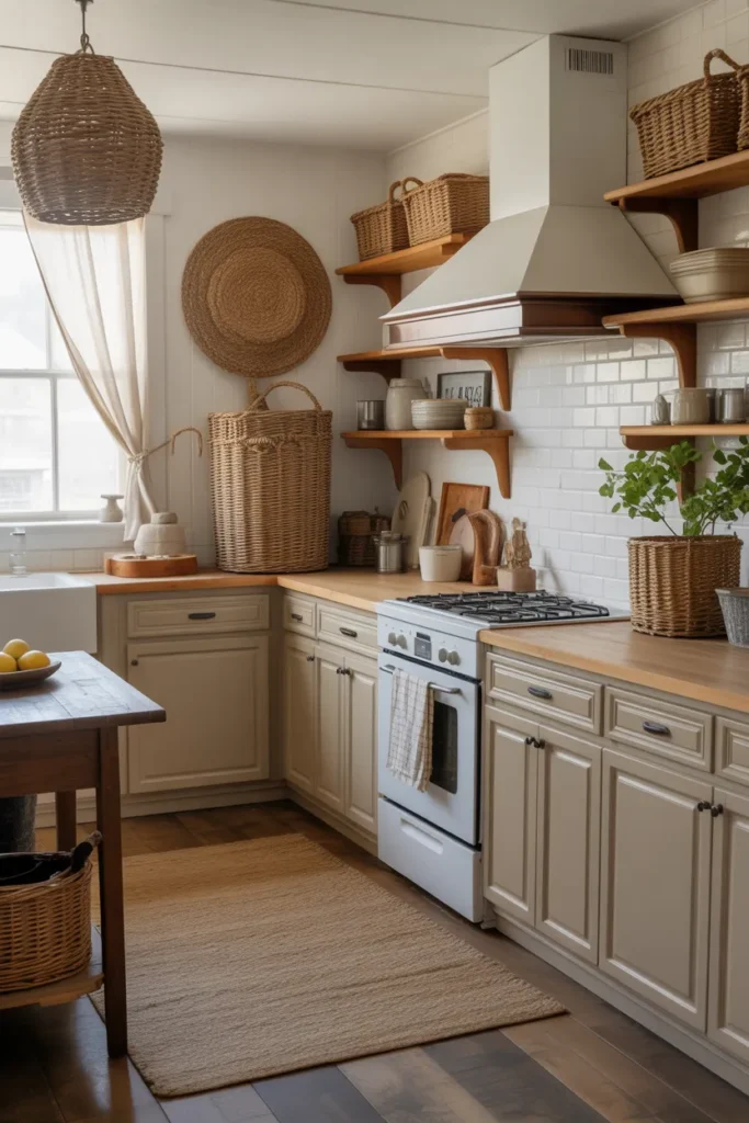 Cozy Farmhouse Kitchen with Woven Textures