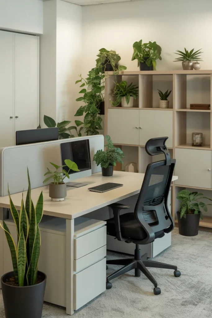 Green Office Decor With Indoor Plants