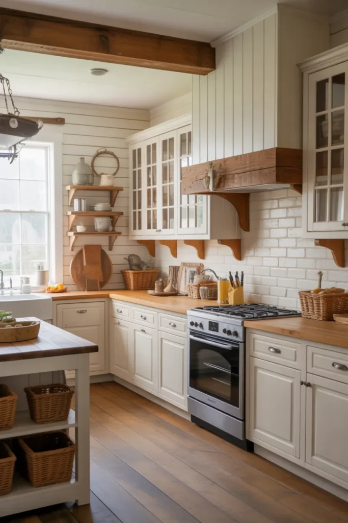 White Farmhouse Kitchen with Warm Wood Accents