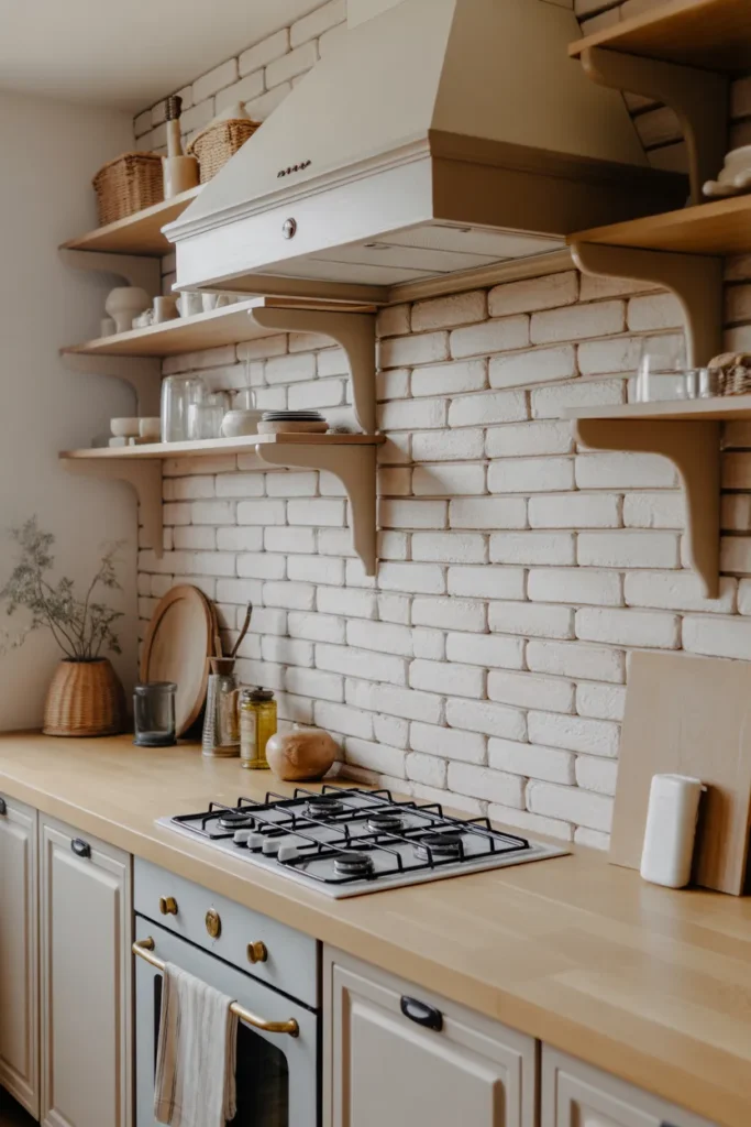Whitewashed Brick Backsplash for a Soft Farmhouse Look