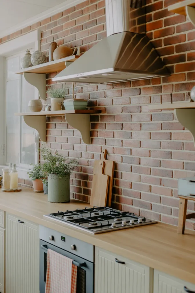 Brick Backsplash with Farmhouse Color Accents