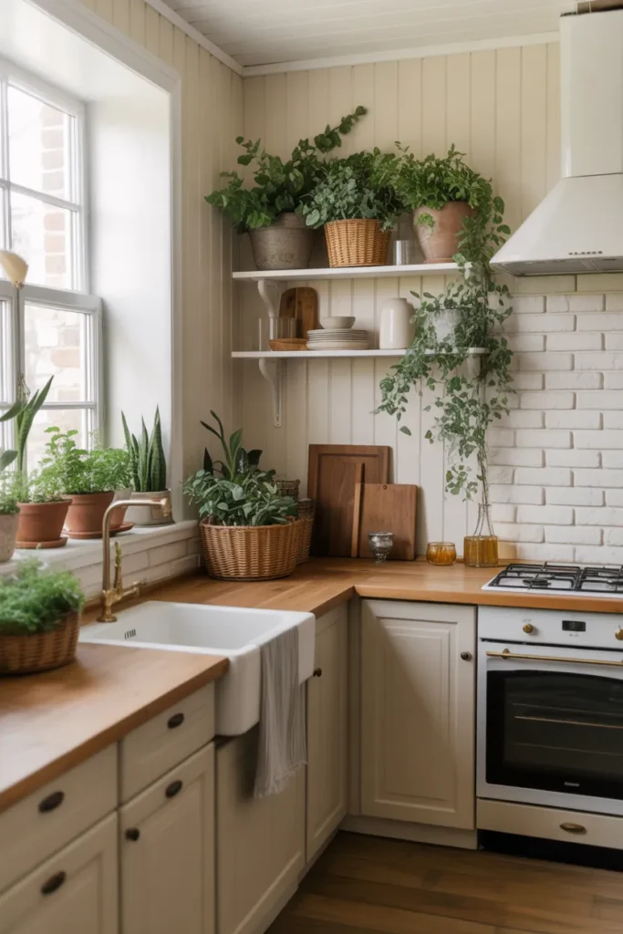 Farmhouse Kitchen with Fresh Greenery Accents
