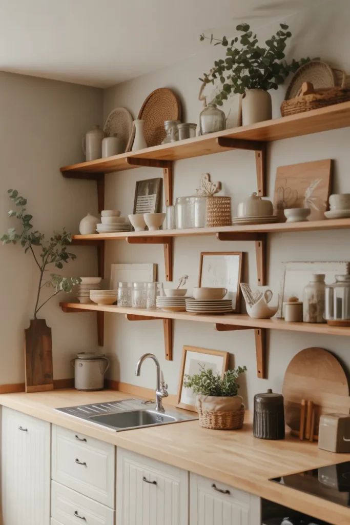Open Shelving with Country Farmhouse Decor