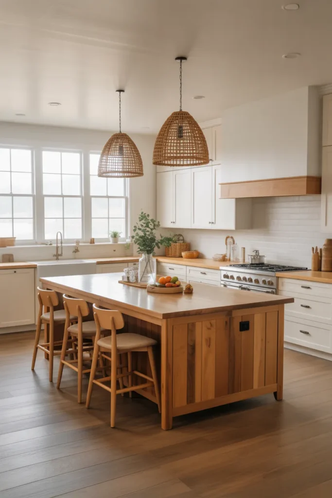 Large Kitchen Island with Natural Wood Finish